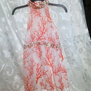 Michael Kors Coral Print Beaded Sleeveless Top - Size 4 Gorgeous!